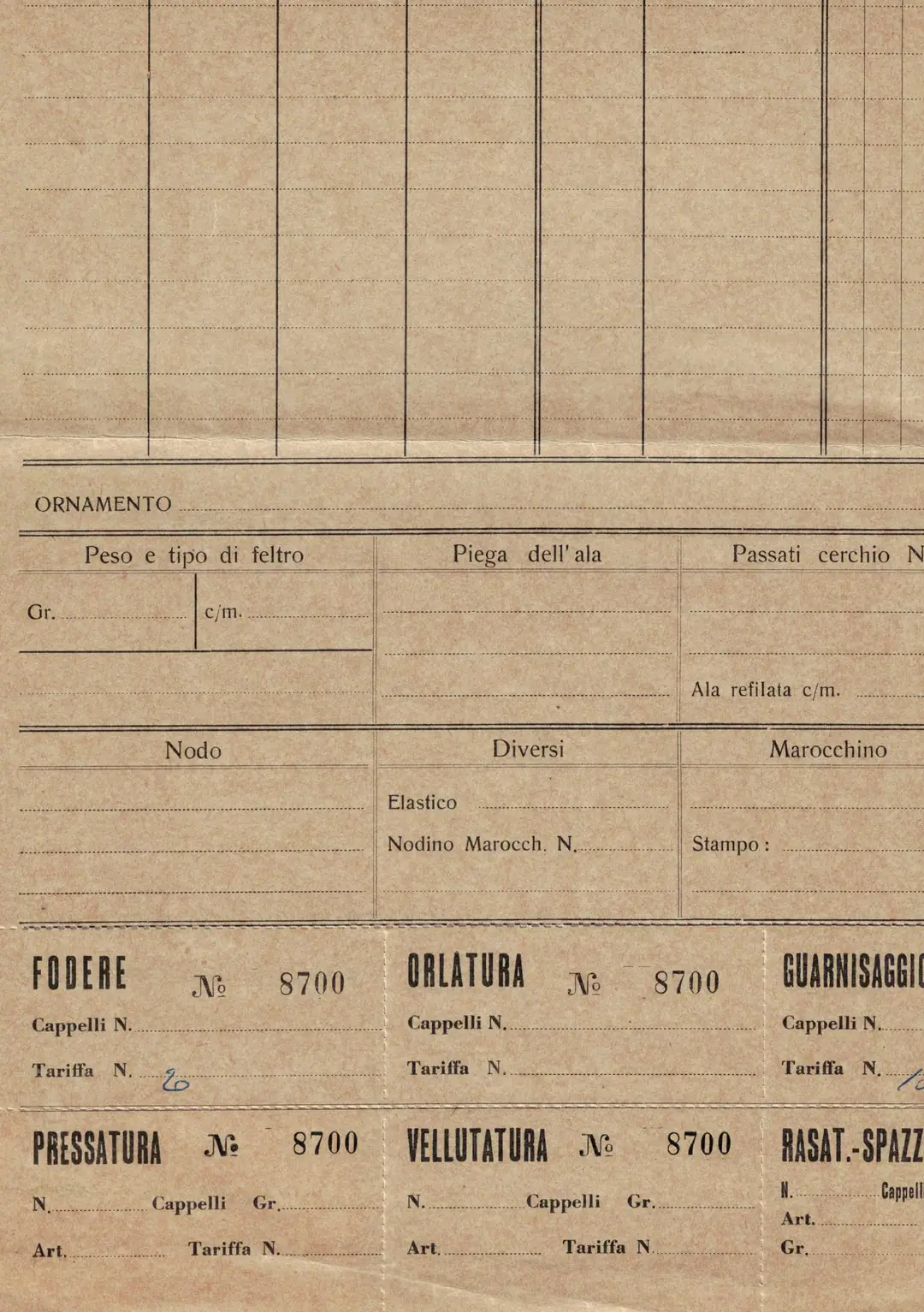 Archive technical sheet of a Marone model